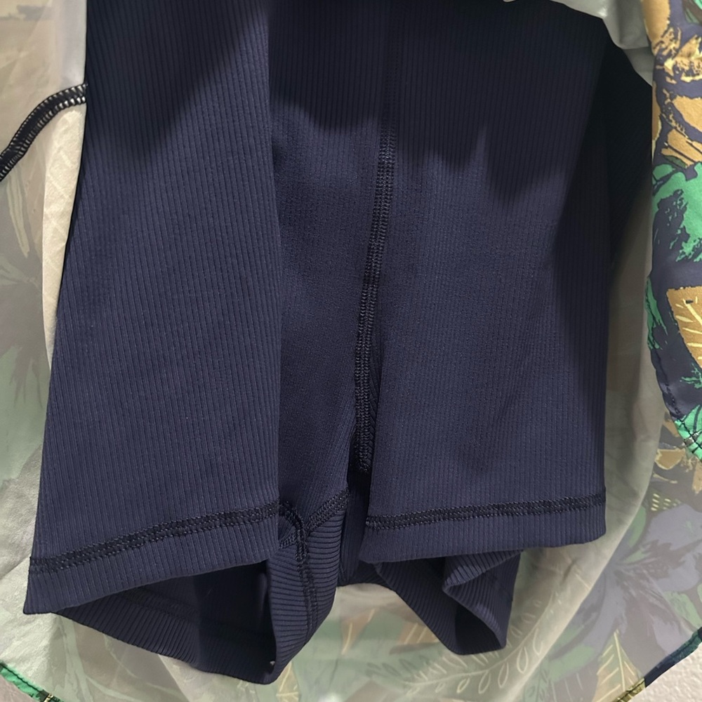 S, NWT Navy Ribbed Tennis Romper with Tropical Print Skirt by Aerie - Picture 6 of 9